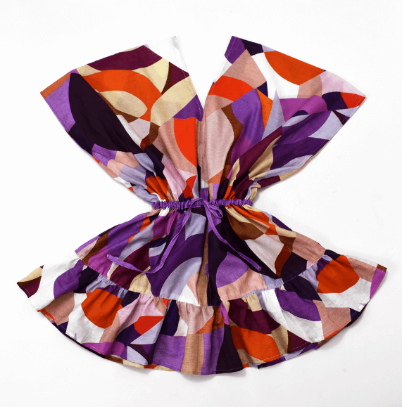 beach dress with vintage pink and violet pattern