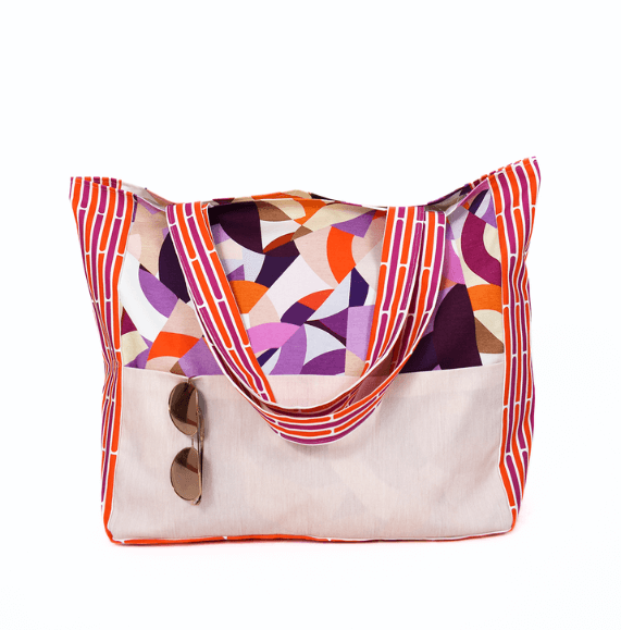 beach bag printed in vintage pink violet pattern