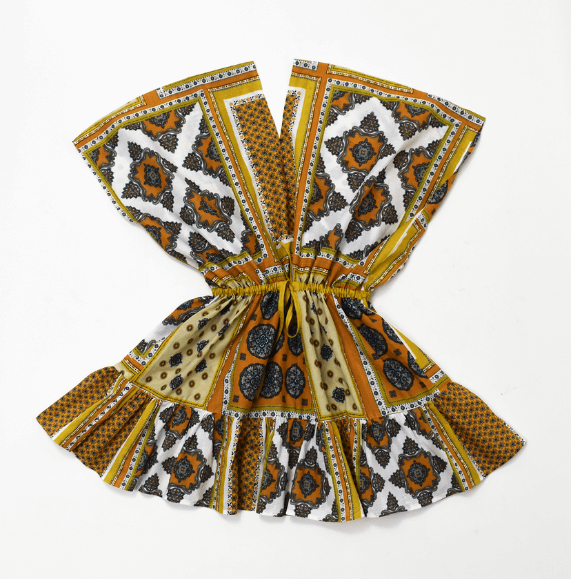 beach dress in boho gold fabric print